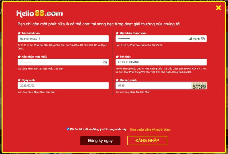 Hello88 Pazbrd5 - link đăng ký hello 88 đăng nhập hello88.com 12 Bước 2: Điền thông tin cá nhân chính xác
